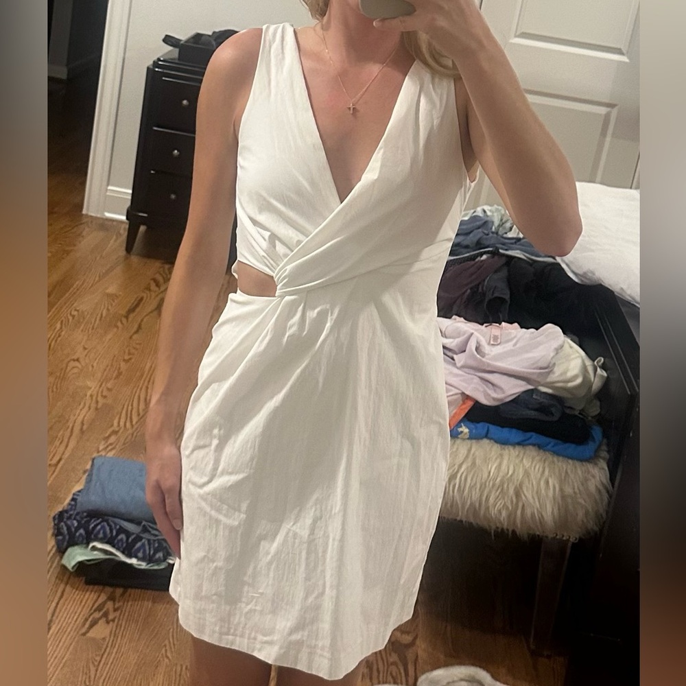 Zara White V-Neck Cutout Dress